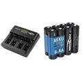 ANSMANN Akku-Ladegerät für 1-4 AA, AAA, C oder D + 1x 9V-Block Akkus & NiMH Akku AA Typ 2850 1,2V (8er Pack)