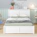 Full Size Storage Platform Bed with Twin Size Trundle Bed and Storage Headboard, Headboard with Pull-Out Open Shelves