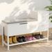 Storage Bench, Entryway Shoe Bench with Flip Top Storage Space and 2 Drawers, Shoe Rack with Removable Seat Cushion and Shoehorn