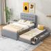 Full/Twin Size Upholstered Platform Bed with Pull-out Twin Size Trundle and 3 Drawers