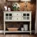 Farmhouse Solid Wood Console Table with 2 Drawers, 2 Glass Doors and Bottom Storage Shelf for Living Room