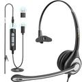 Wantek Wired USB Headset with Microphone for PC Laptop 3.5mm/USB/Type-C Jack 3-in-1 Computer Headset with Noise Cancelling & Audio Controls USB Headphones for Call Center Work Office Mono