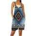 ZQGJB Short Jumpsuits for Women Vintage Aztec Print Plus Size Casual Summer Rompers Sleeveless Loose Spaghetti Strap Baggy Overalls Jumpers with Pockets Blue XL