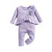 FRLOONY Newborn Baby Girl Clothes Long Sleeve Ruffle Ribbed Solid Color Sweatshirt Tops Flare Pants Bell Bottoms Outfit Set (Purple B 3-6 M)