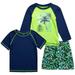 Quad Seven Baby Boys Rash Guard Set - 3 Piece Bathing Suit Trunks and Rash Guard Shirt (12M-7) Size 4 Toddler Green/Navy Palm Trees 4T