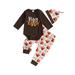 WakeUple Infant Baby Boys Girls Thanksgiving Outfits Long Sleeve Romper Turkey Pants Hat Set Clothes Fall