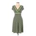 DressBarn Casual Dress - A-Line V Neck Short sleeves: Green Print Dresses - Women's Size 8