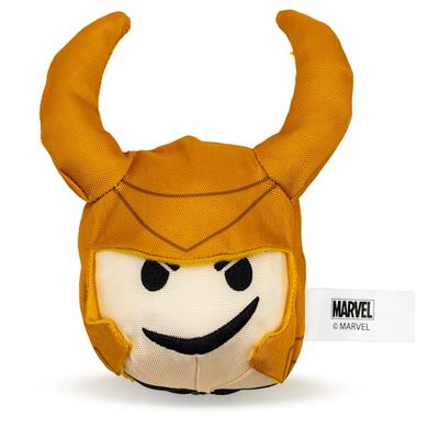 Marvel Comics Loki Smirking Face Round Plush Dog Toy, Small, Gold