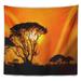 East Urban Home Beautiful African Sunset in Savannah African Landscape Tapestry Polyester in Black/Orange | 50 H x 60 W in | Wayfair