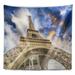 East Urban Home Cityscape Dramatic Sky over Ground View of Eiffel Tower Tapestry Polyester in Gray | 78 H x 92 W in | Wayfair