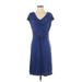 H By Halston Casual Dress - A-Line Cowl Neck Short sleeves: Blue Solid Dresses - Women's Size 4