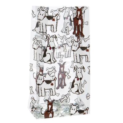 Small Clear Dog Cartoon Print Gusset Bags - Great for Dog Food Samples or for Dog Treats Bag Size: 3 1/2