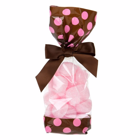 Medium Tall Brown & Pink Polka Dot Clear Gusset Bags - Great for Pink Candy & Favors Bag Size: 2 5/8" x 1 7/8" x 10 3/4" 100 Bags |