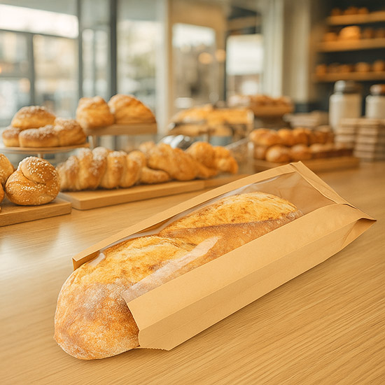 Kraft Bread Bags with Window 100 Pack 5 1/2" x 1 5/8" x 13" ClearBags