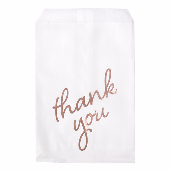 White Paper Rose Gold Thank You Treat Bags 100 Pack 5" x 8"