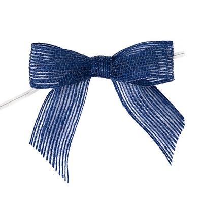 Dark Blue Jute Pre-tied Bow 3 1/2" 25 pack