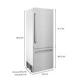 "ZLINE 30"" 16.1 cu. ft. Built-In 2-Door Bottom Freezer Refrigerator with Internal Water and Ice Dispenser in Fingerprint Resistant Stainless Steel - Zline Kitchen and Bath RBIV-SN-30"