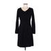 Spense Casual Dress - A-Line V Neck Long sleeves: Black Print Dresses - Women's Size Medium