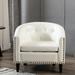 Modern PU Leather Tufted Barrel Chair Tub Chair Club Chairs Accent Chair Padded Armchair with Wooden Legs, White