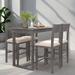 5 Piece Farmhouse Counter Height Dining Table Set with 1 Rectangular Table and 4 Upholstered Chairs for Small Places