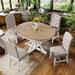 5-Piece Round Table, with Extendable Table and 4 Upholstered Chairs for Dining Room, Oak Natural Wood OFF White
