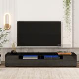 Black Modern TV Stand with Color Changing LED Lights and Extendable Design, High Gloss Entertainment Center for 90+ inch TV