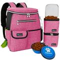 PetAmi Dog Travel Bag Backpack | Backpack Organizer with Poop Bag Dispenser Multi Pocket Food Container Bag Collapsible Bowl | Weekend Pet Travel Set for Hiking Overnight Camping Road Trip (Pink