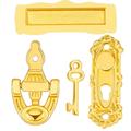 Chivao 1:12 Miniature Golden Door Lock and Key 4 Sets in 1 Pack Door Knocker Lock Doorplate Set Dollhouse Decoration Accessories