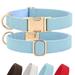 PET ARTIST Charming Nylon Dog Collar with Leather Soft Comfy Elegant Nylon Collars for Dogs Small Medium Large 4 Bright Solid Color for Choosing Blue Red Brown Grey (Blue Neck Fit 16-27 )