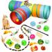 Malier Cat Toys Kitten Toys Set Collapsible Cat Tunnels for Indoor Cats Interactive Kitty Toys Cat Feather Toy Fluffy Mouse Crinkle Balls Cat 3 Way Tube Tunnel Toys for Cat Puppy Kitty Kitten