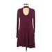 Express Casual Dress - A-Line Mock Long sleeves: Burgundy Print Dresses - Women's Size Medium