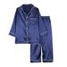 Miyanuby Kids Girls Boys Silk Pajamas Set Button-Down Satin PJs Two-Piece Lounge Sets Long Sleeve Sleepwear with Long Pants Dark Blue 3-10T