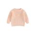 Qtinghua Newborn Infant Toddler Baby Girls Knitted Sweater Floral Embroidery Casual Long Sleeve Pullover Knitwear Warm Clothes Light Pink 2-3 Years