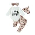 GXFC Infant Girls Boy Fall Outfits Clothes 3M 6M 9M 12M Newborn Girls Long Sleeve Rugby Romper Pants Headband Hat 4Piece Casual Autumn Clothing for Baby Boy Girls