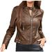 Lovskoo 2024 Women s Faux Leather Jackets Zip Up Motorcycle Long Sleeve Short PU Moto Biker Outwear Fitted Slim Coat Brown