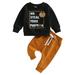 2Pcs Kids Baby Boy Halloween Outfits Set Long Sleeve Pumpkin Letter Print Tops and Pants Suit Toddler Clothes