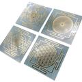 Sacred Geometry Mandala Gold Plated Chromed Silver Plated Metal Sticker (Set of 4 Pieces) Metal Energy Decal (Gold)