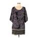 Ann Taylor LOFT Casual Dress - Shift Scoop Neck 3/4 sleeves: Purple Paisley Dresses - Women's Size Medium - Paisley Wash