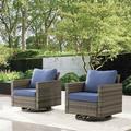 Hokku Designs Hansencamp Outdoor PE Wicker Swivel Glide Chair w/ Cushions Wicker/Rattan in Blue | 31 H x 29 W in | Wayfair