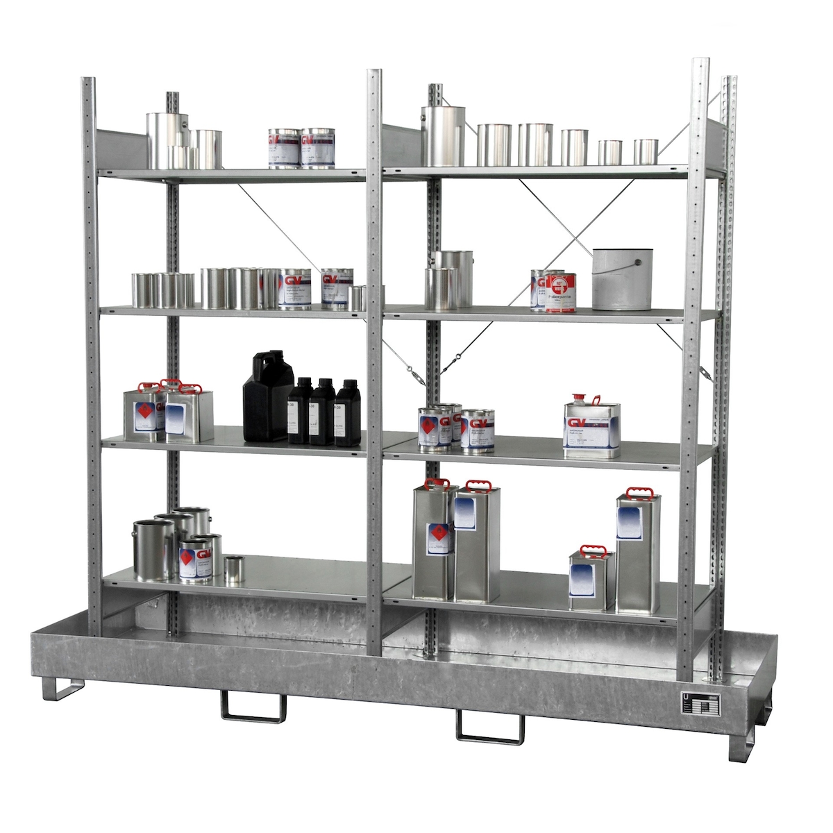 Kleingebinderegal mit Auffangwanne 3024 4E verzinkt Umwelt Lagertechnik Image