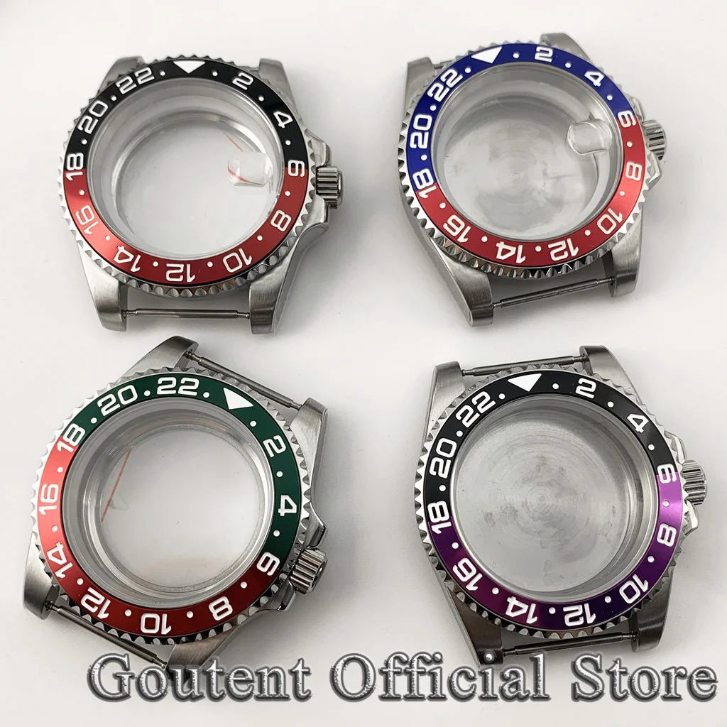 Goutent 40 mm Saphir-Herrenuhrengehäuse, Rot, Grün, Schwarz, Titan, GMT-Lünette, passend für Miyota 8215 ETA2824 PT5000 NH34 NH35 Zifferblattwerk Image