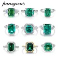 PANSYSEN Luxury 100% 925 Sterling Silver Emerald Paraiba Tourmaline Ring 18K White Gold Plated Fine