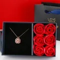 Four Leaf Clover Necklace Dainty Magnetic Heart Necklace for Her with Rose Box for Mother's Day