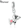 BAMOER Silver Color Pink Heart Dog Animal Pendants Charms Fit Bracelets Necklaces Women Cute Beads &