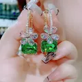 Boucles d'oreilles pendantes de fleur de cristal vert et rouge pour femmes personnalité