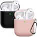 Compatible with AirPods Case Cover Silicone Protective Skin for Airpods Case 2&1 (2 Pack) Black/Sand Pink