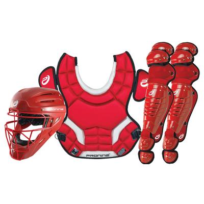 Pro Nine Armatus Elite Baseball Catcher's Gear Set - Ages 9-12 Scarlet