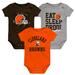 Newborn & Infant Brown/Orange/Heather Gray Cleveland Browns Three-Pack Eat, Sleep Drool Retro Bodysuit Set