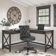 Huckins 60W L Shaped Desk w/ Mid Back Tufted Office Chair In Washed Gray in Black/Brown Laurel Foundry Modern Farmhouse® | Wayfair