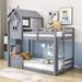 Harper Orchard Alvah Twin Over Twin Wooden House Bunk Bed w/ Roof & Window in Gray | 81 H x 44 W x 77 D in | Wayfair